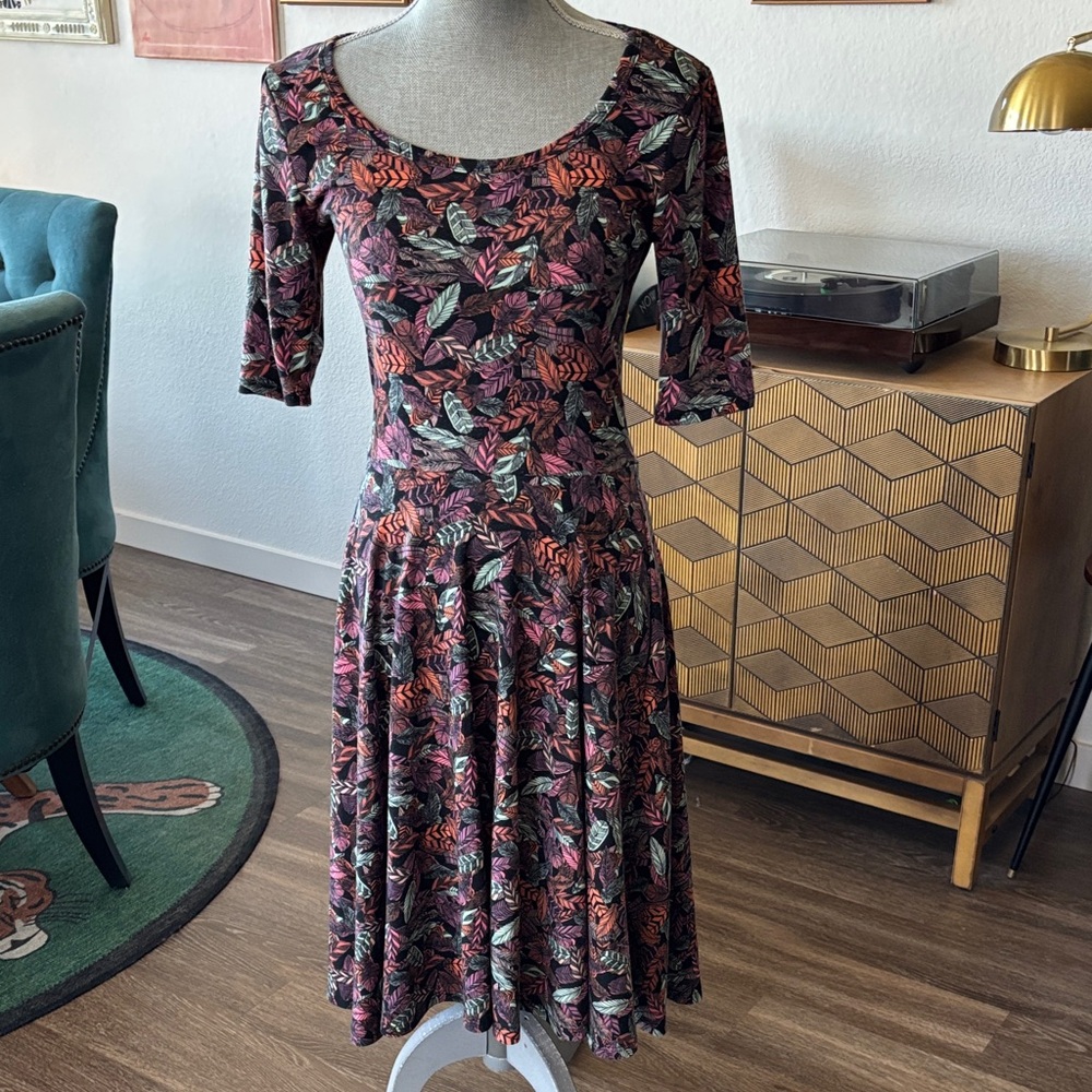 LuLaRoe Multicolor Feather Print Midi Dress